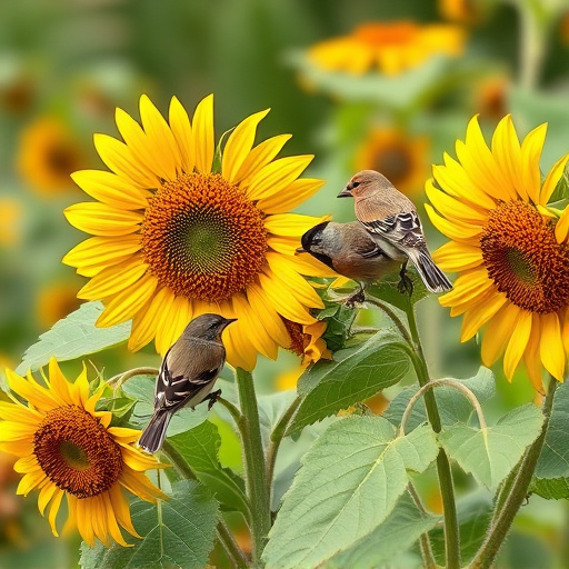 Small garden birds eating sunflower hearts