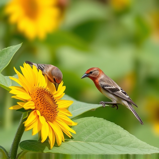 Small garden birds eating sunflower hearts