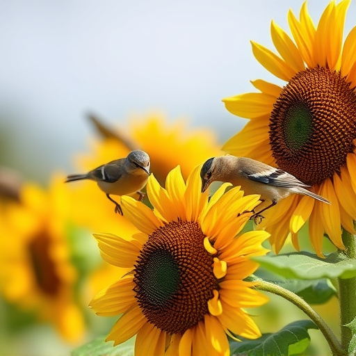 Small garden birds eating sunflower hearts