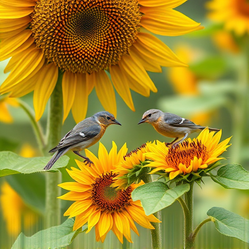Small garden birds eating sunflower hearts
