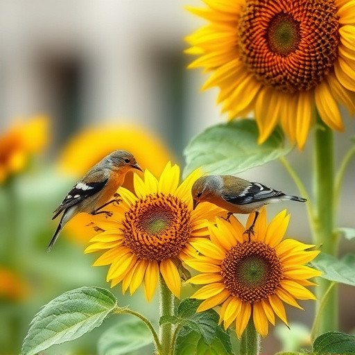 Small garden birds eating sunflower hearts