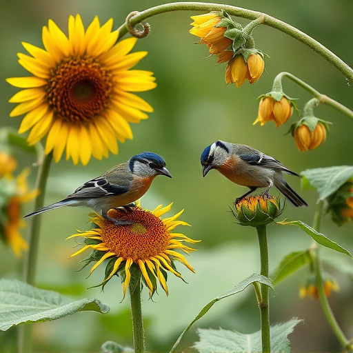 Small garden birds eating sunflower hearts