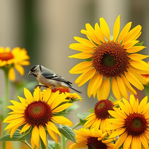 Small garden birds eating sunflower hearts