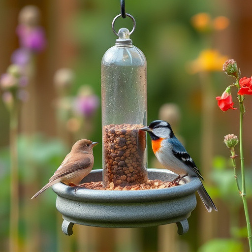 Small garden birds feeding on no-mess mix