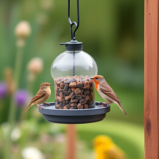 Small garden birds feeding on no-mess mix