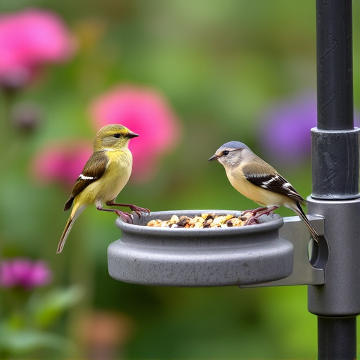 Small garden birds feeding on no-mess mix