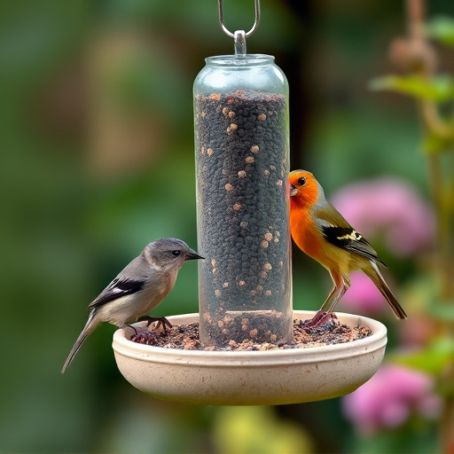 Small garden birds feeding on no-mess mix