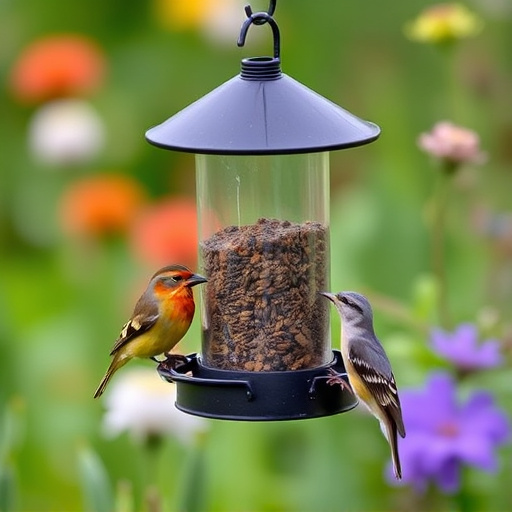 Small garden birds feeding on no-mess mix