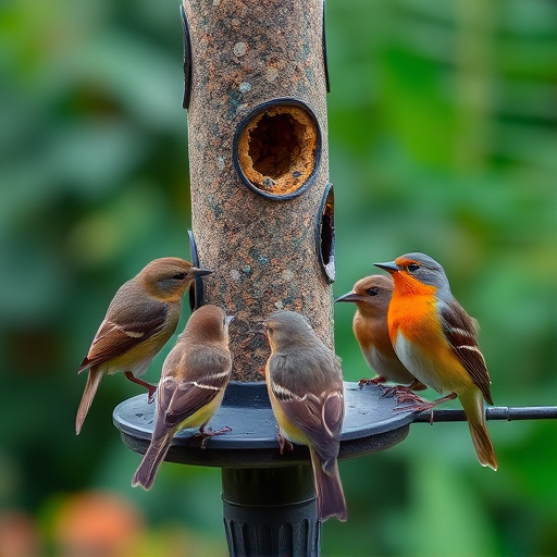 Small garden birds gathered around suet
