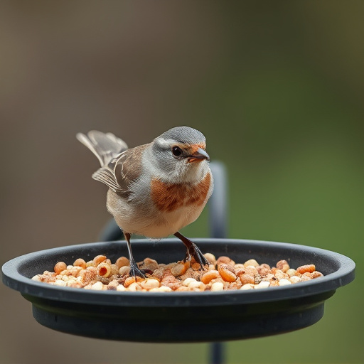 Small songbird feeding on mealworm tray