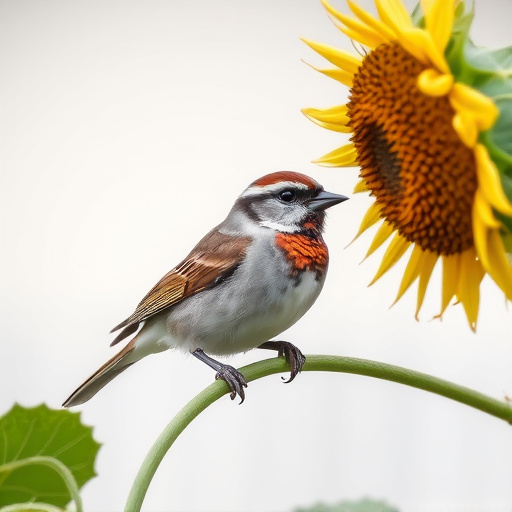 Sparrow enjoying sunflower hearts in garden