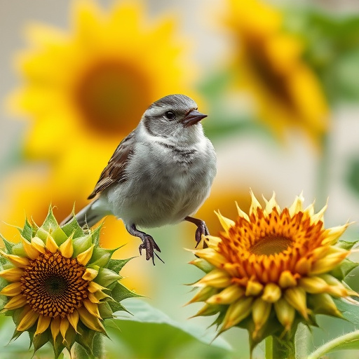 Sparrow enjoying sunflower hearts in garden