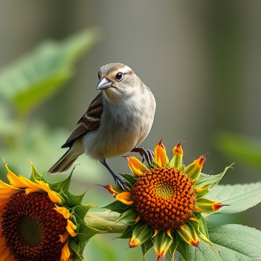 Sparrow enjoying sunflower hearts in garden