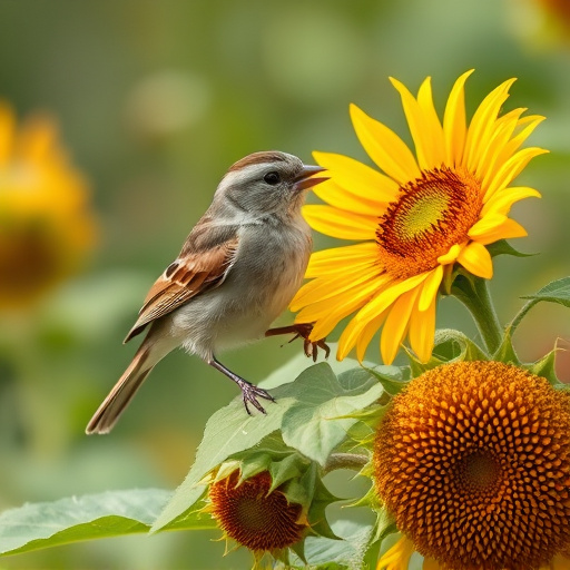 Sparrow enjoying sunflower hearts in garden