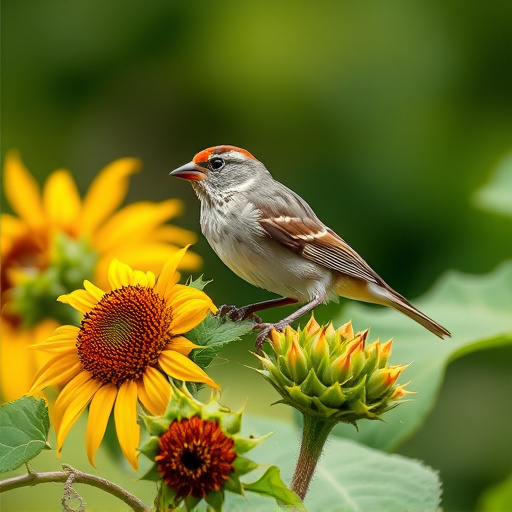Sparrow enjoying sunflower hearts in garden