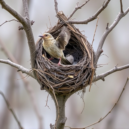 Sparrow leaving an abandoned nest