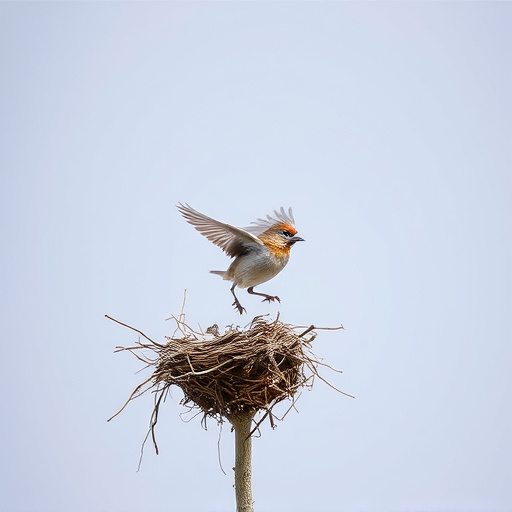 Sparrow leaving an abandoned nest
