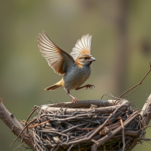 Sparrow leaving an abandoned nest