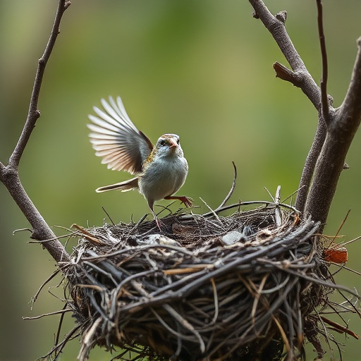 Sparrow leaving an abandoned nest