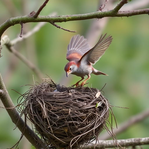 Sparrow leaving an abandoned nest