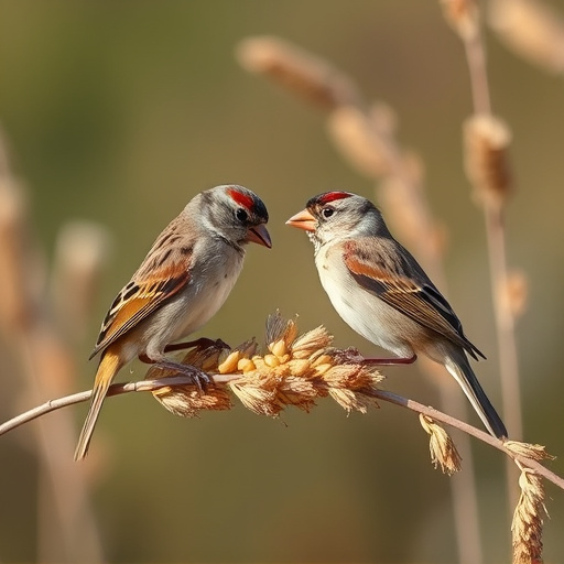 Sparrows feeding on millet seeds