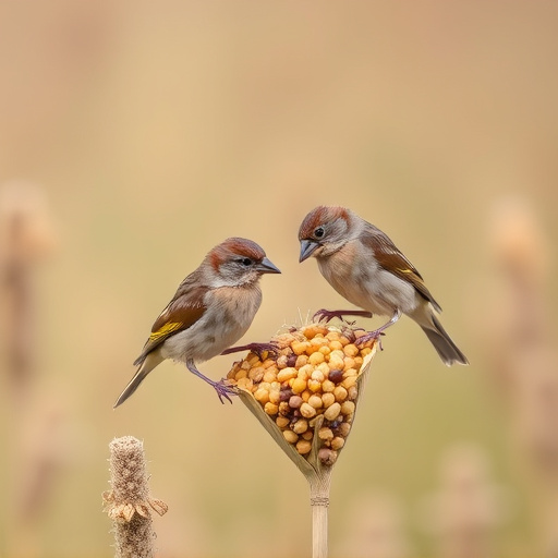 Sparrows feeding on millet seeds