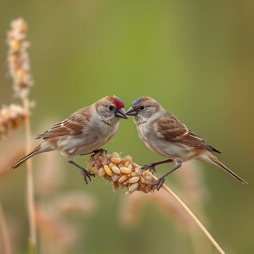 Sparrows feeding on millet seeds