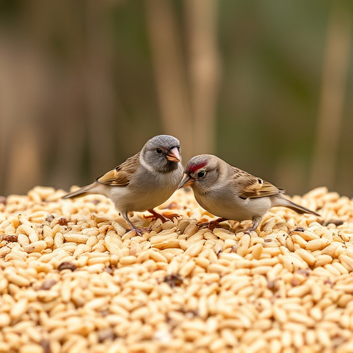 Sparrows feeding on millet seeds