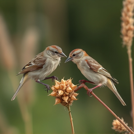 Sparrows feeding on millet seeds