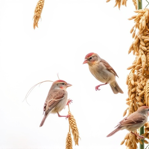 Sparrows feeding on millet seeds
