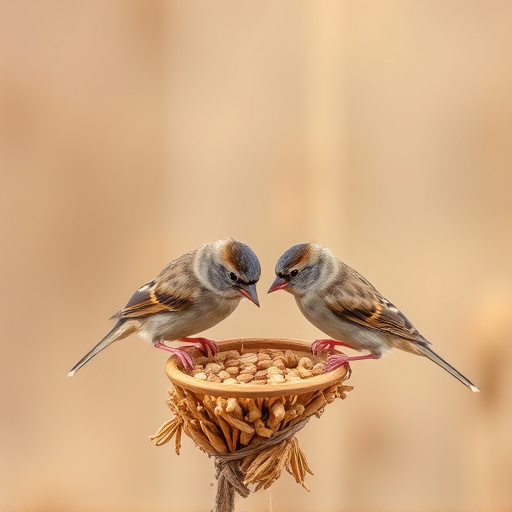 Sparrows feeding on millet seeds