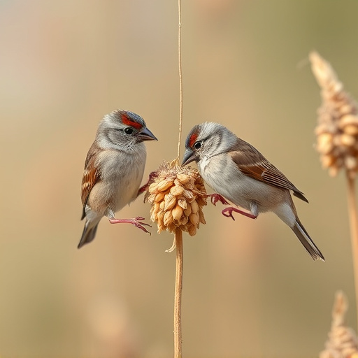 Sparrows feeding on millet seeds
