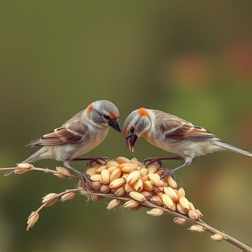 Sparrows feeding on millet seeds
