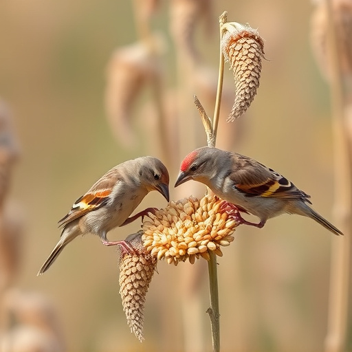 Sparrows feeding on millet seeds