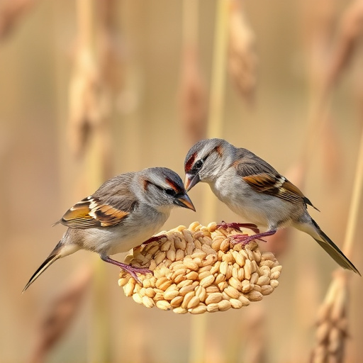 Sparrows feeding on millet seeds