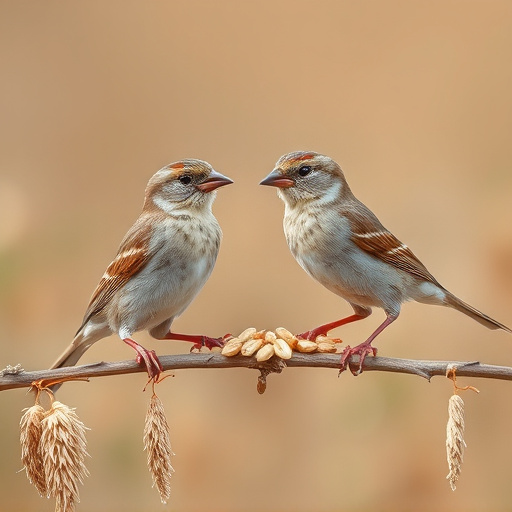 Sparrows feeding on millet seeds