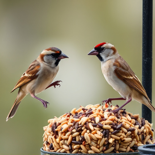 Sparrows feeding on seed mix