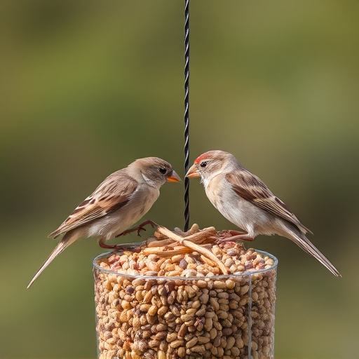 Sparrows feeding on seed mix