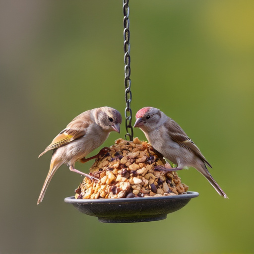 Sparrows feeding on seed mix