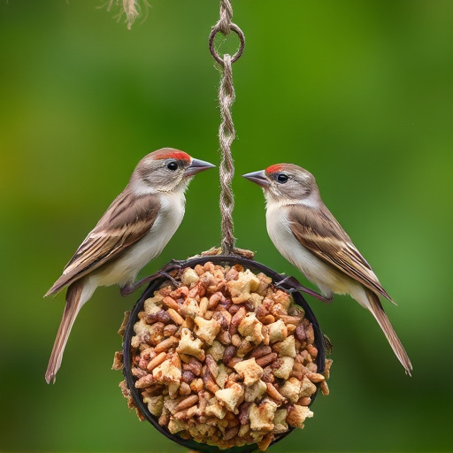 Sparrows feeding on seed mix