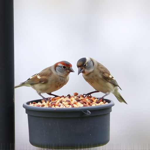 Sparrows feeding on seed mix