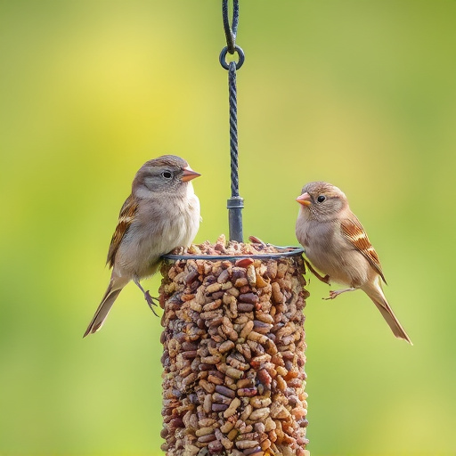 Sparrows feeding on seed mix