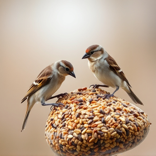 Sparrows feeding on seed mix