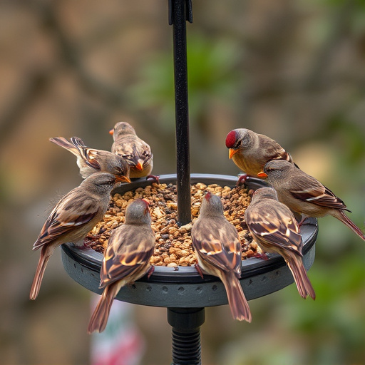 Sparrows gathering around seed tray