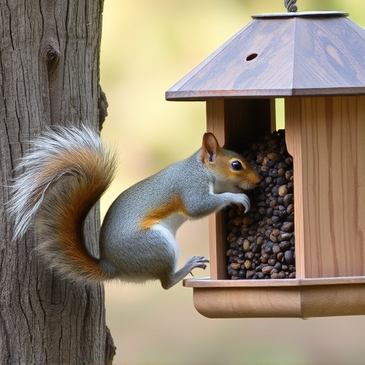 Squirrel attempting to access guarded feeder