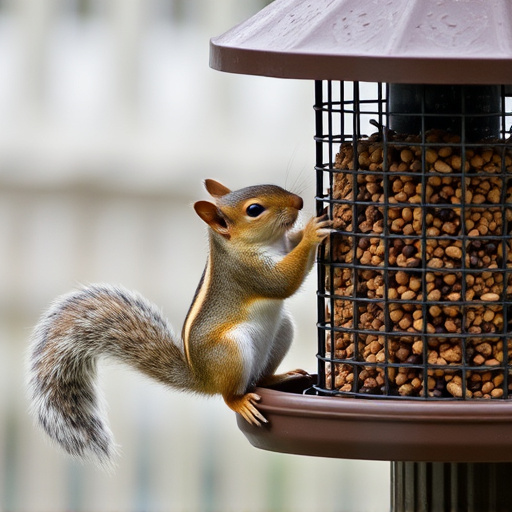 Squirrel attempting to access guarded feeder
