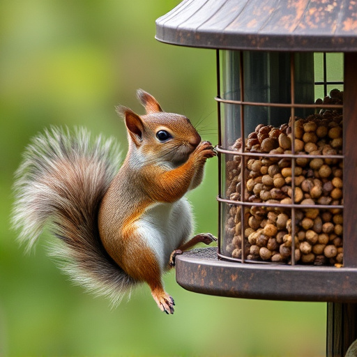 Squirrel attempting to access guarded feeder