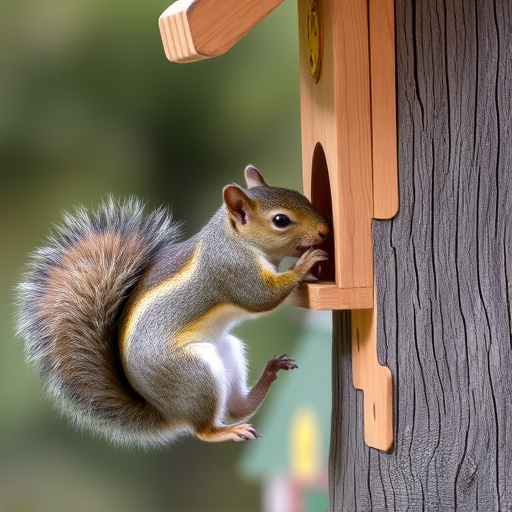 Squirrel attempting to access guarded feeder