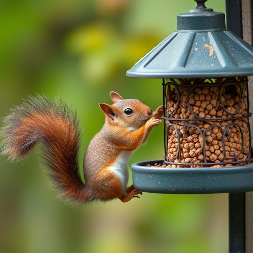 Squirrel attempting to access guarded feeder