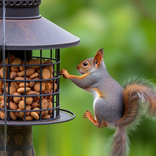 Squirrel attempting to access guarded feeder